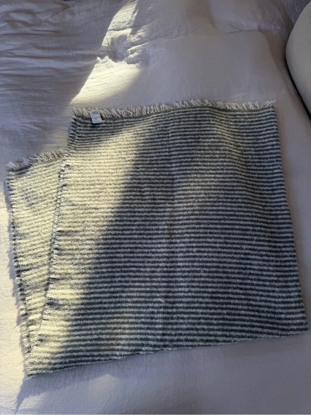 Pottery Barn Gray and White Striped Throw Blanket 50” x 60”